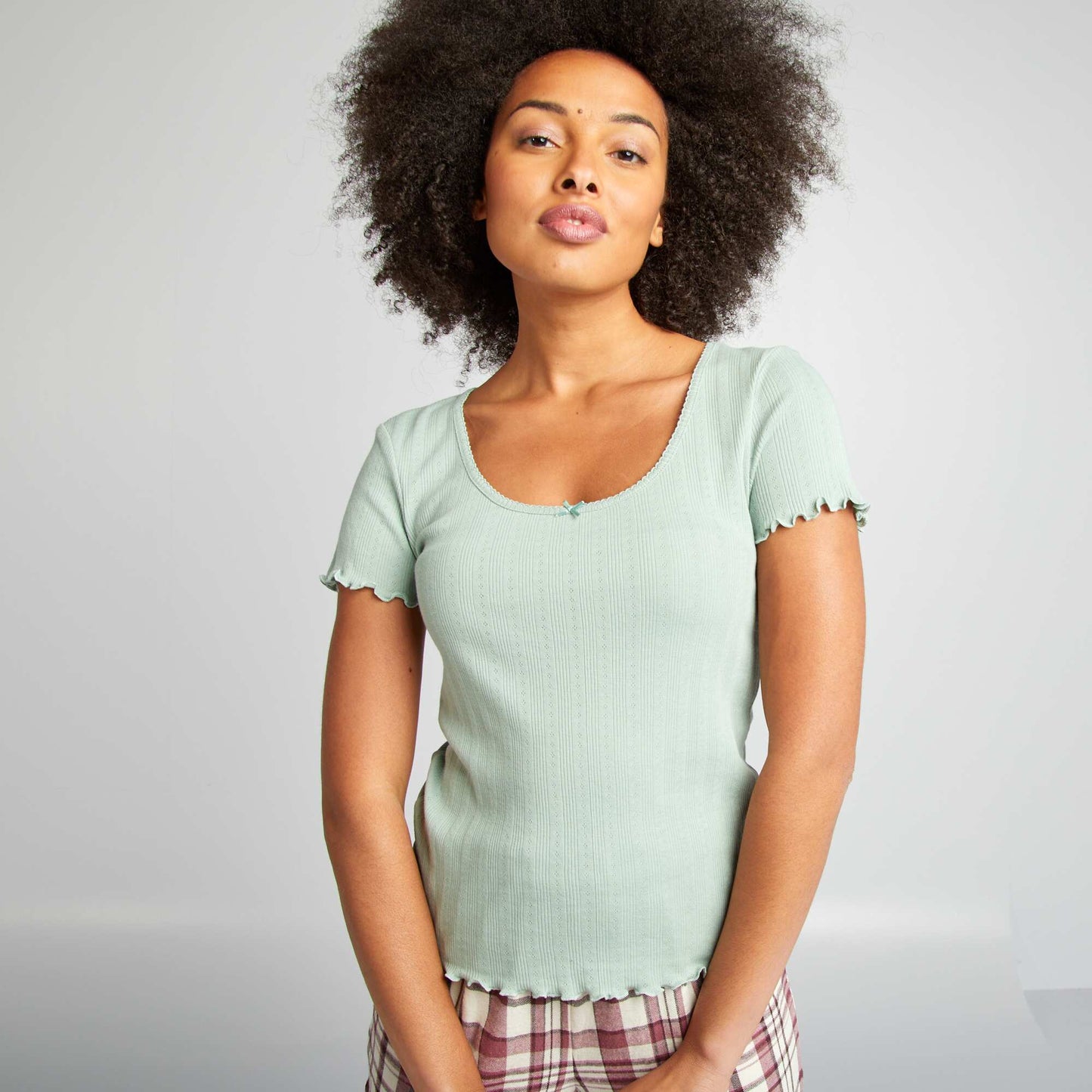 Tee-shirt de pyjama en maille pointelle Vert jade