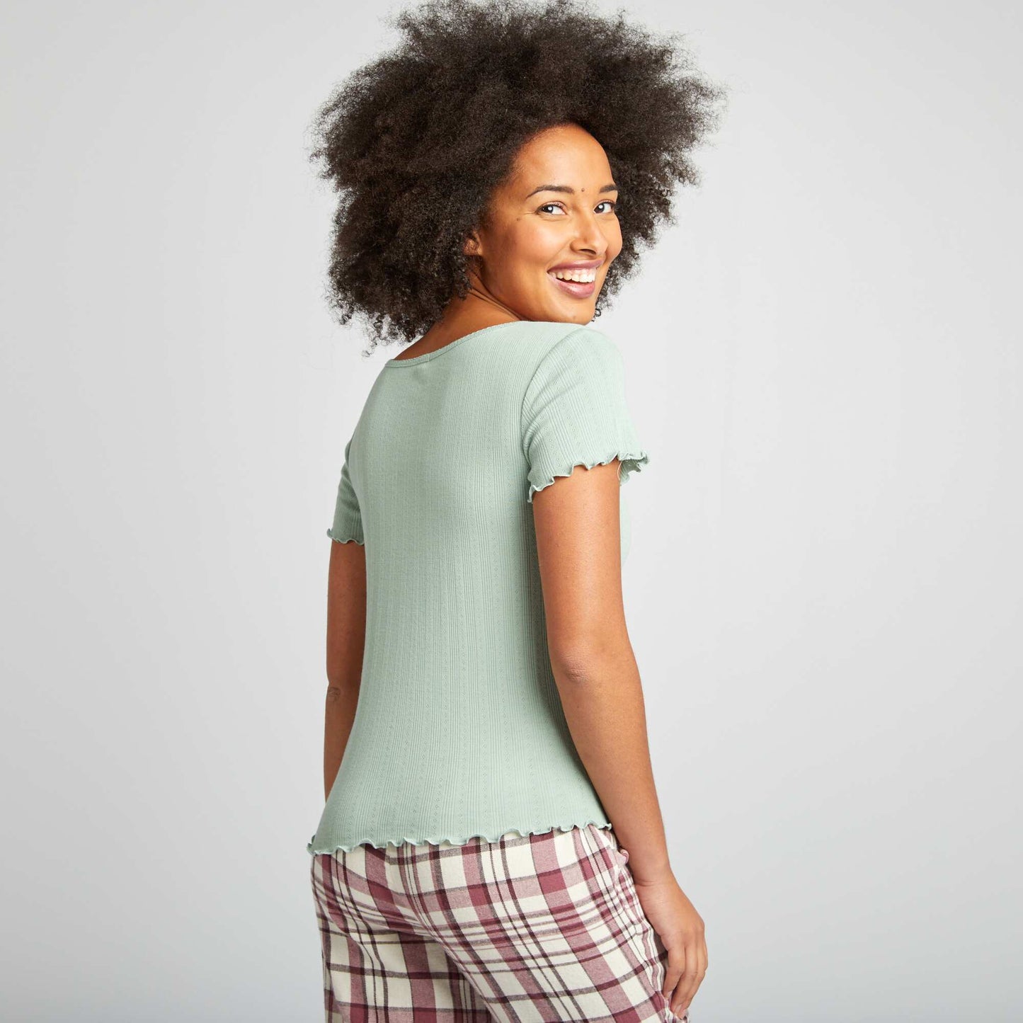 Tee-shirt de pyjama en maille pointelle Vert jade