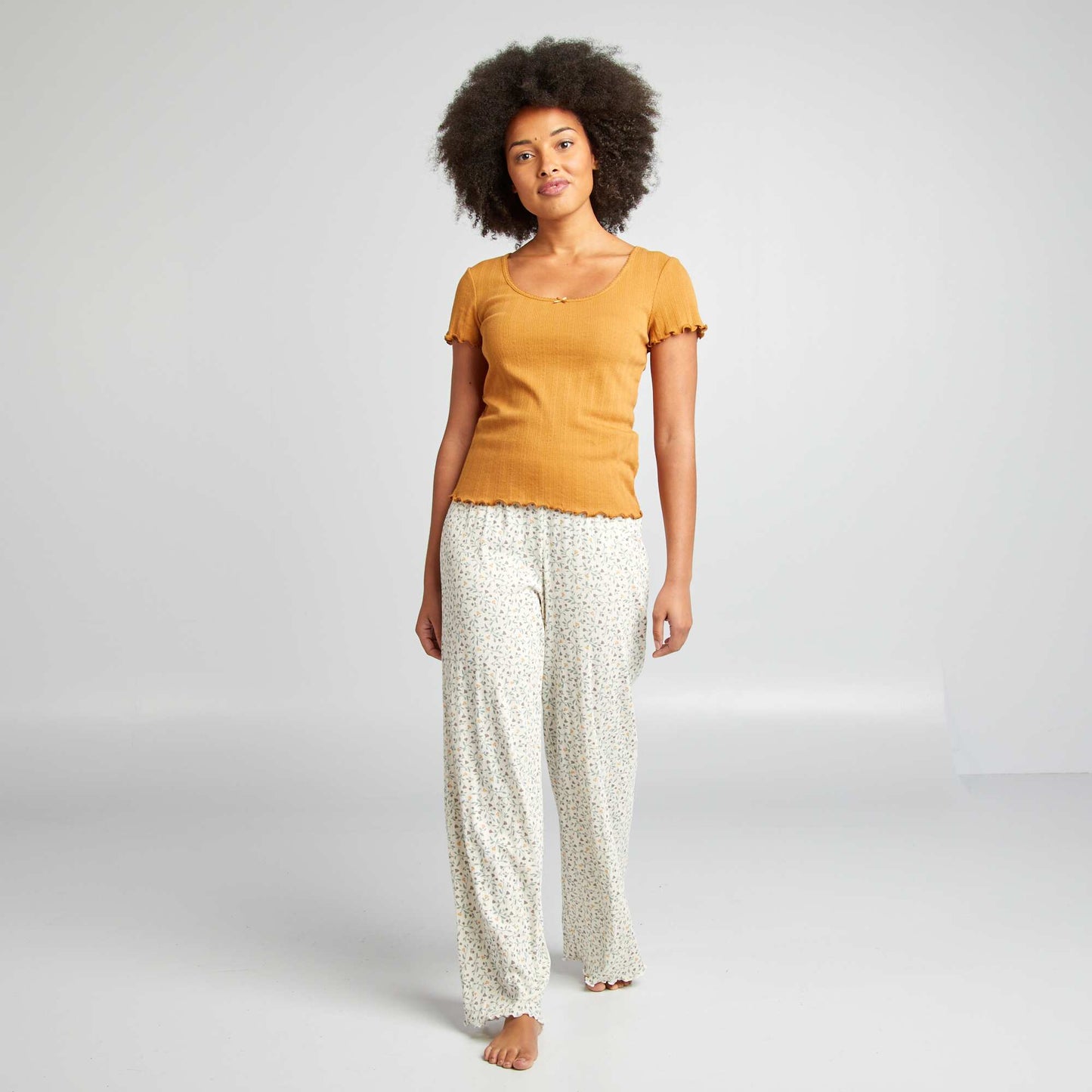 Pantalon de pyjama en maille pointelle Blanc fleuri