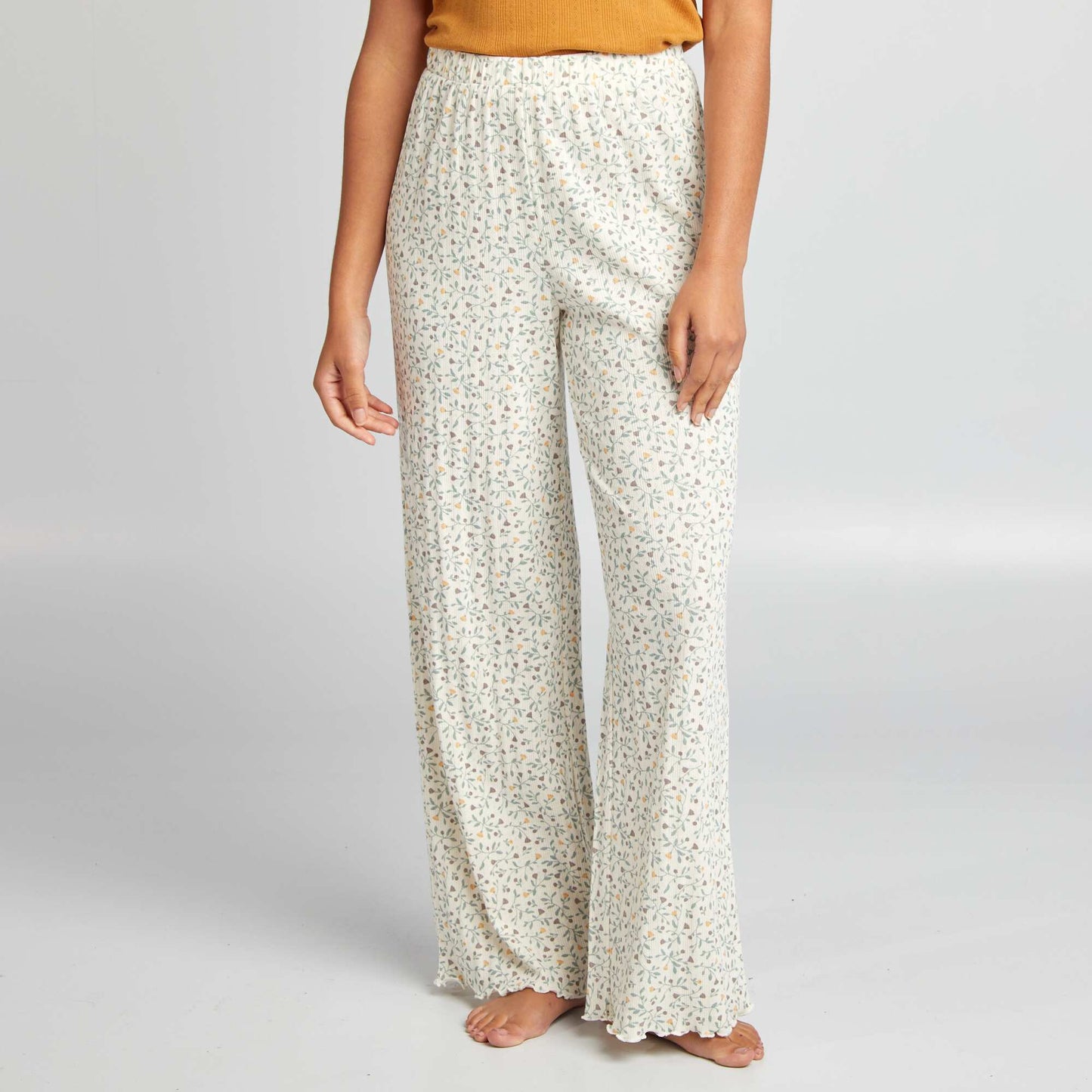 Pantalon de pyjama en maille pointelle Blanc fleuri