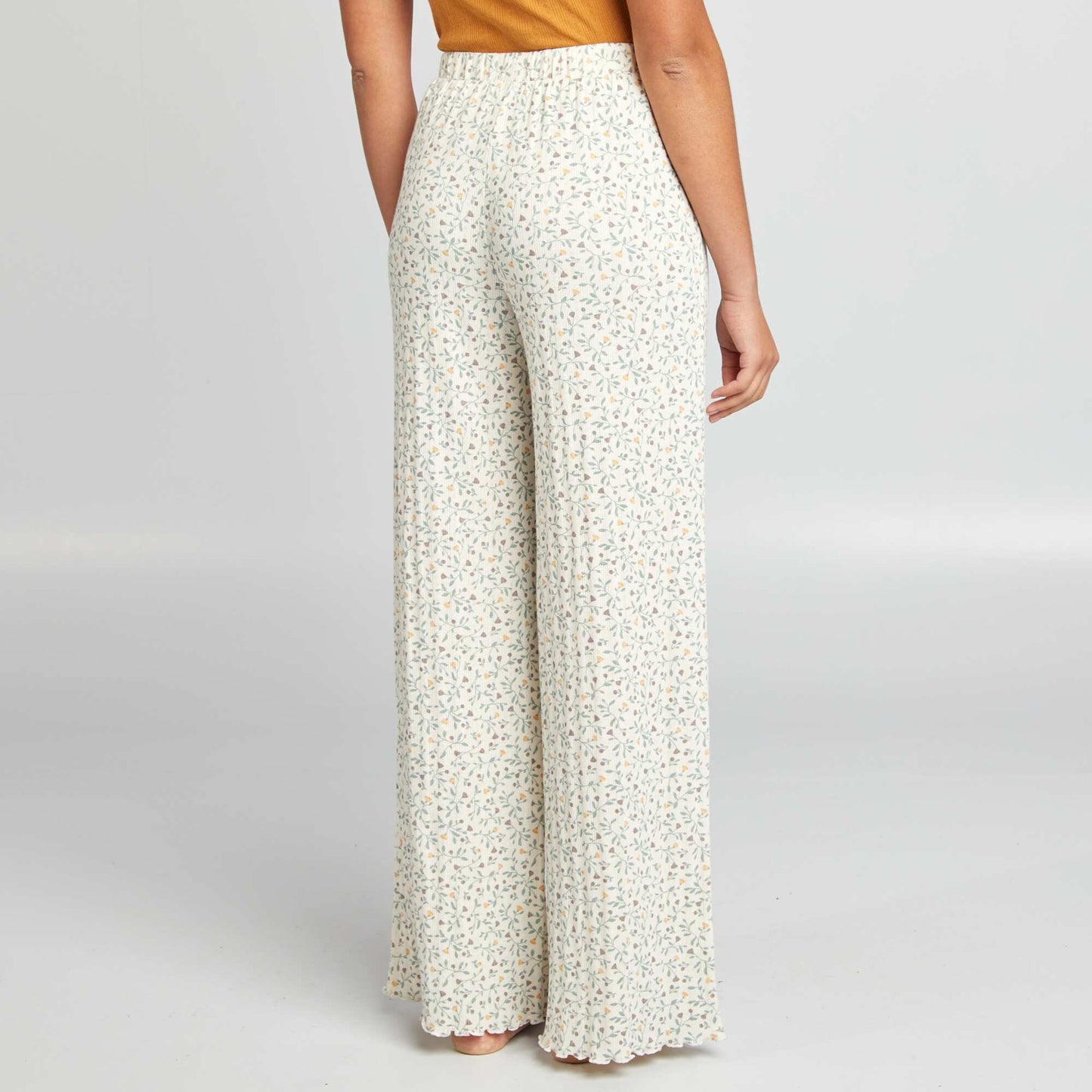 Pantalon de pyjama en maille pointelle Blanc fleuri