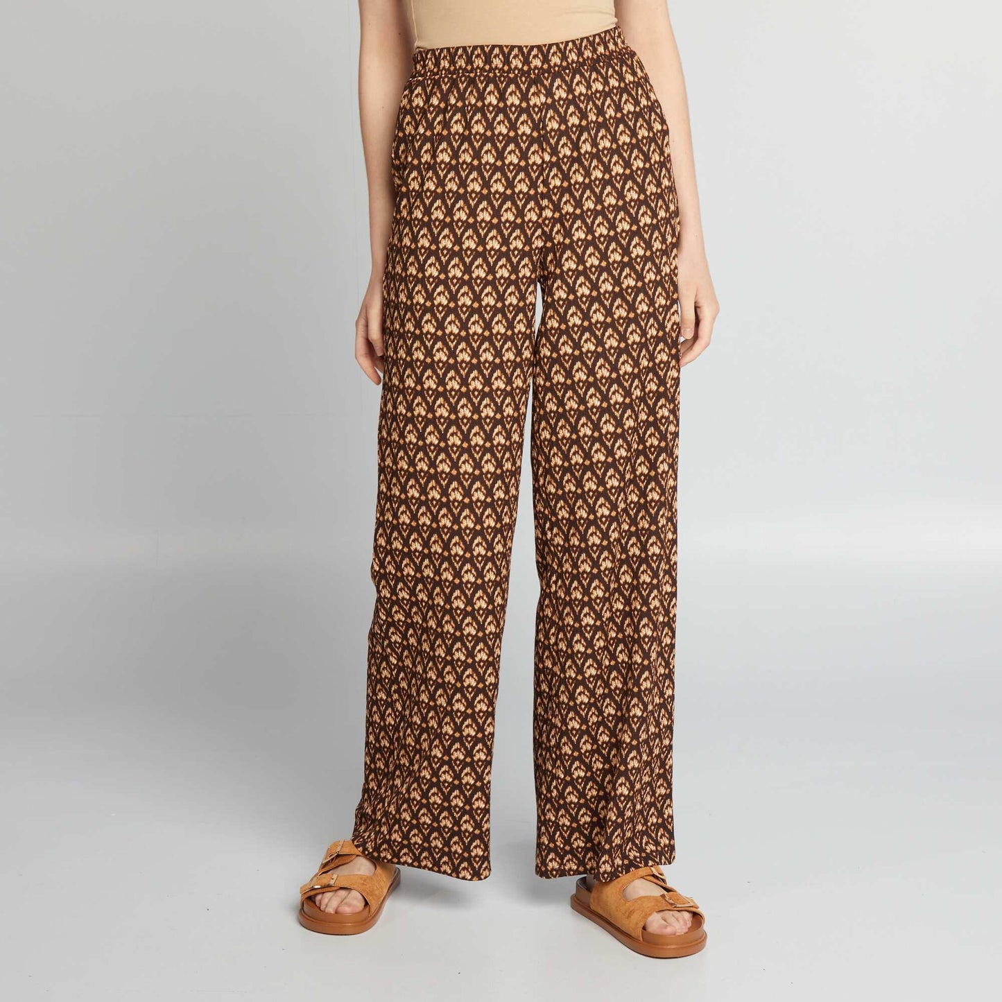 Pantalon fluide imprimé Noir/marron