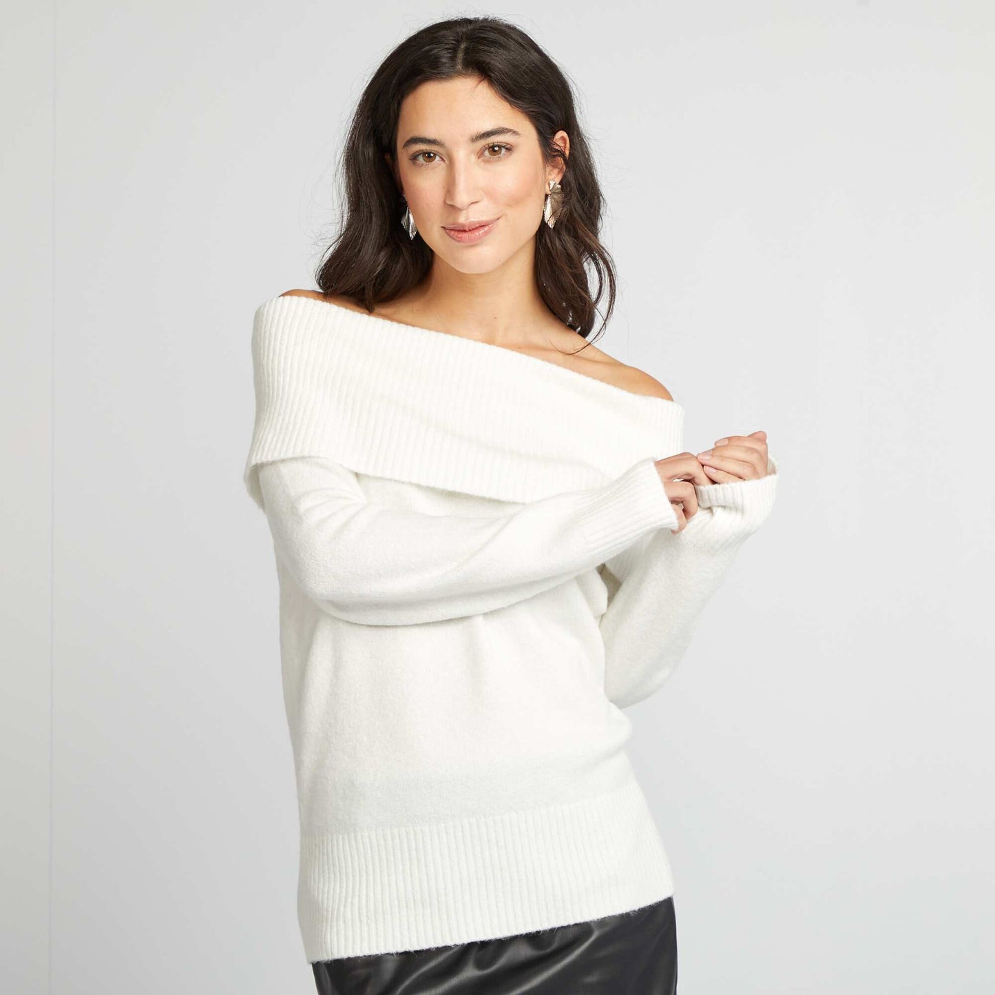 Pull en maille avec col montant blanc