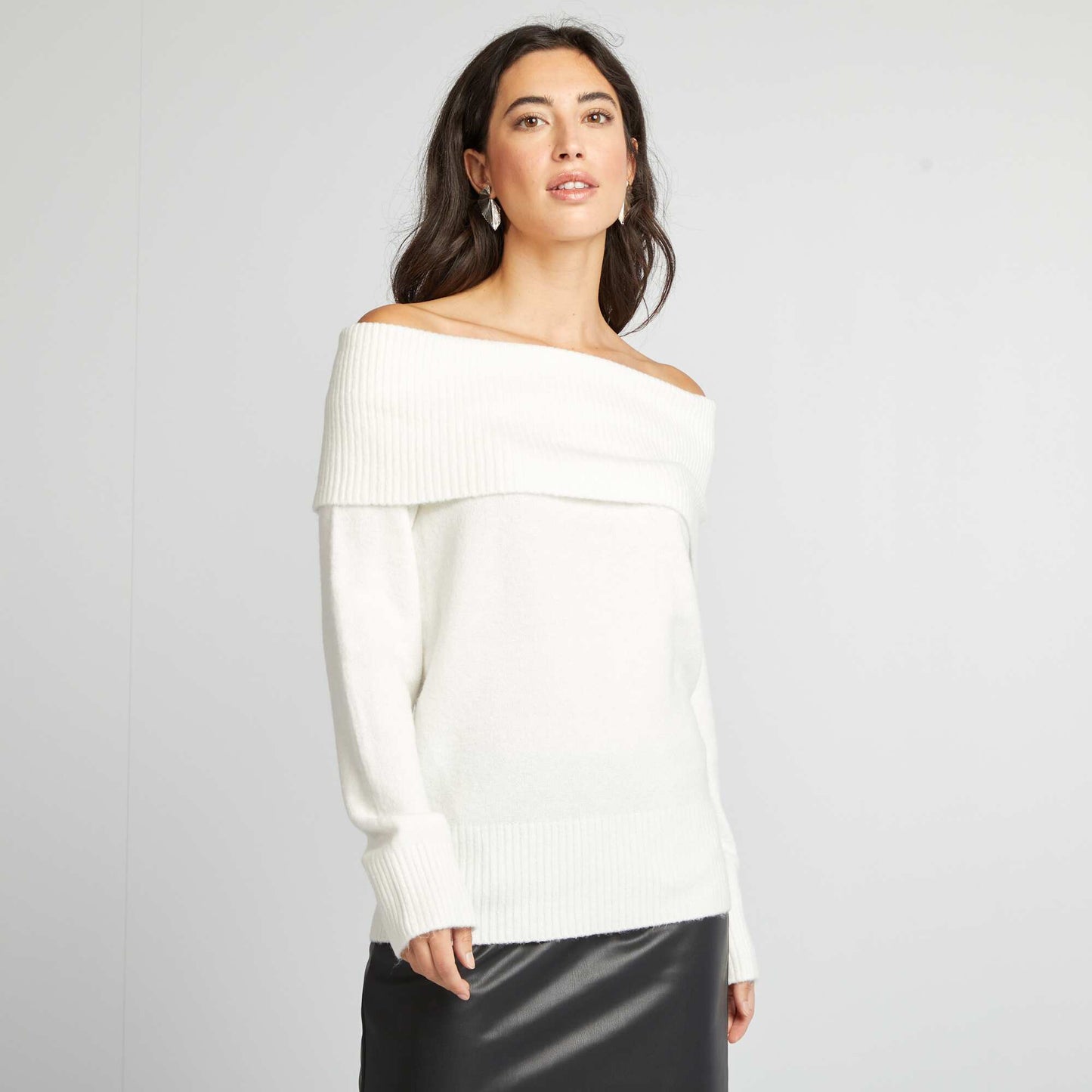 Pull en maille avec col montant blanc