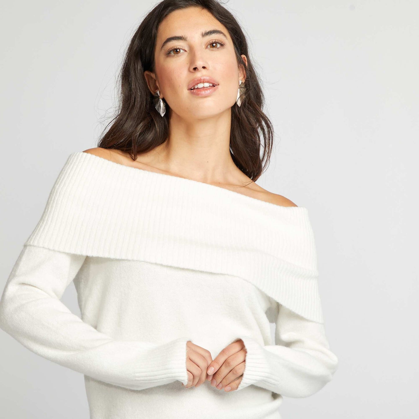 Pull en maille avec col montant blanc