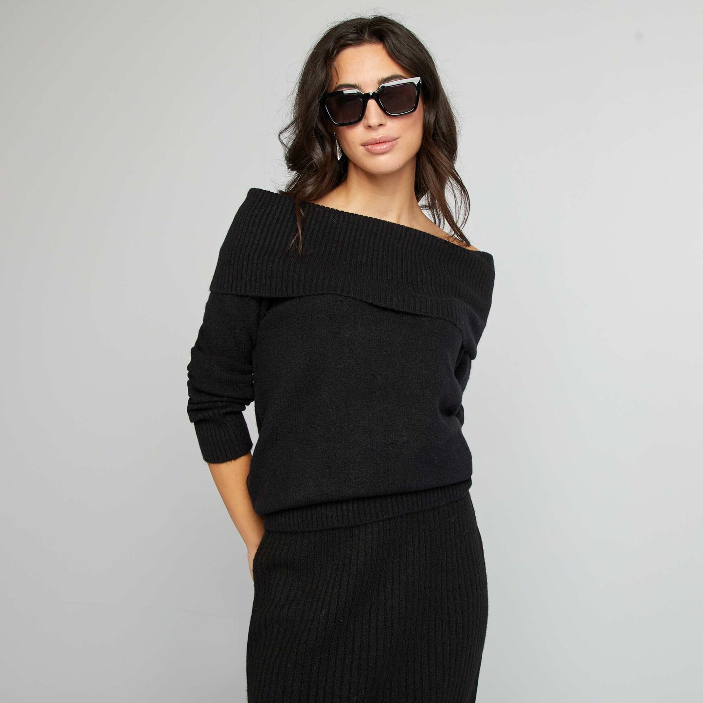 Pull en maille avec col montant noir