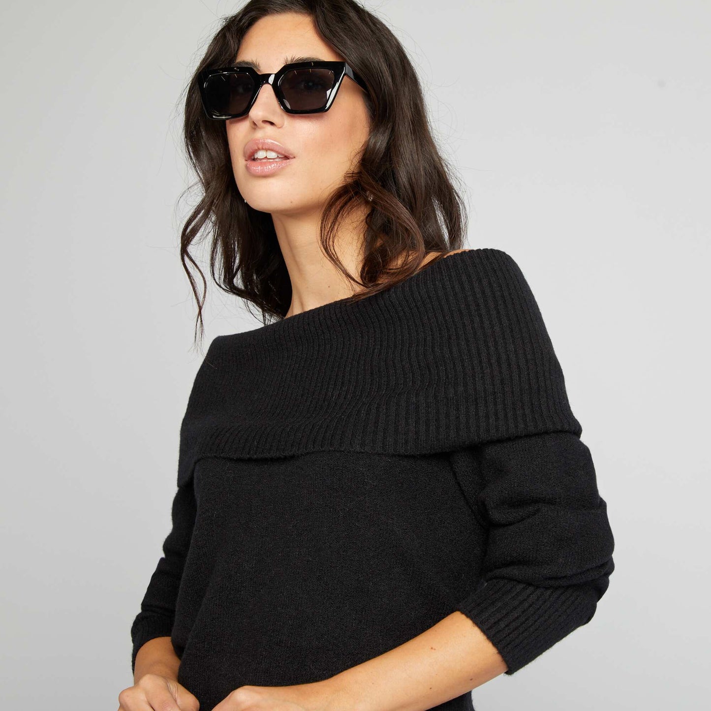 Pull en maille avec col montant noir