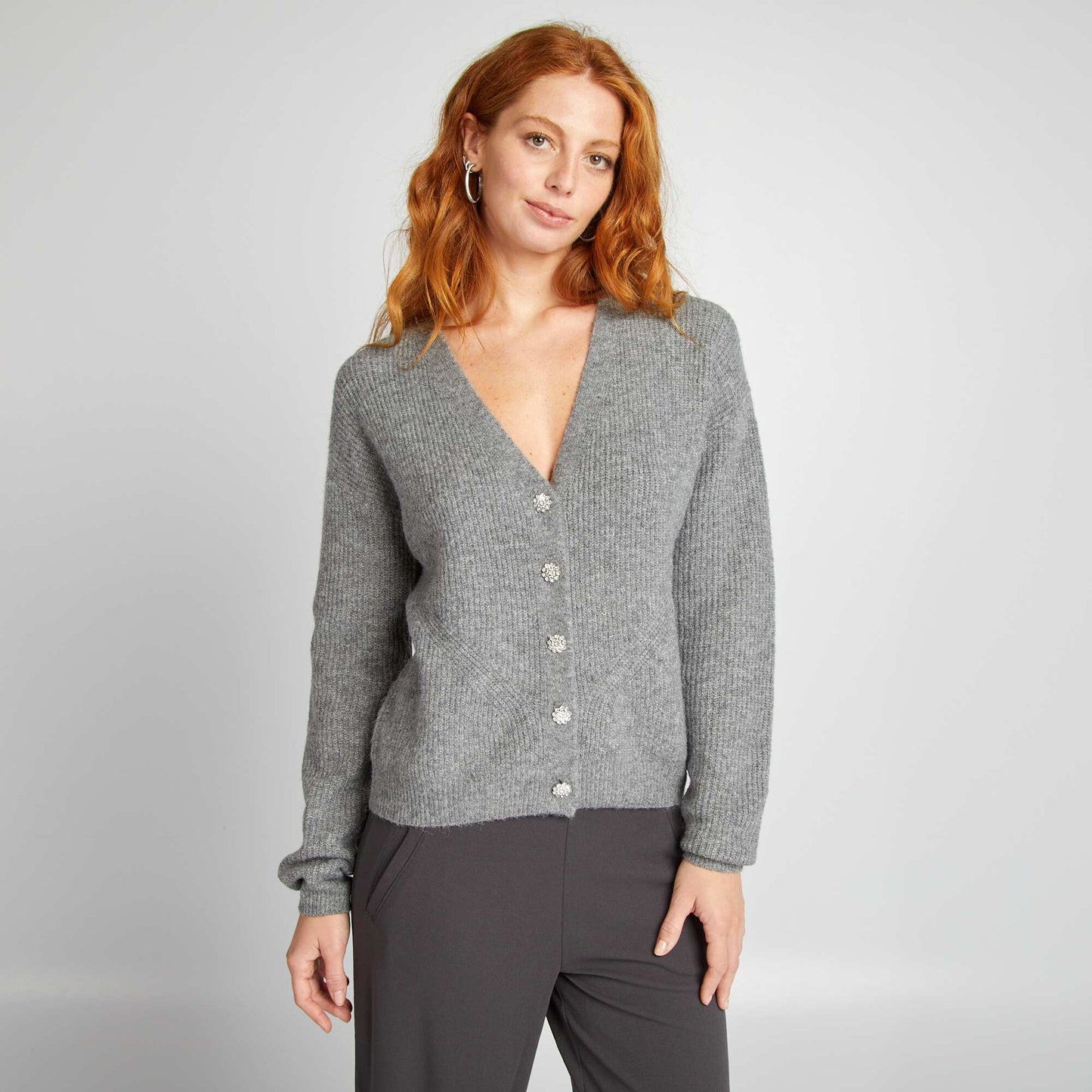 Gilet avec boutonnage fantaisie à strass Gris