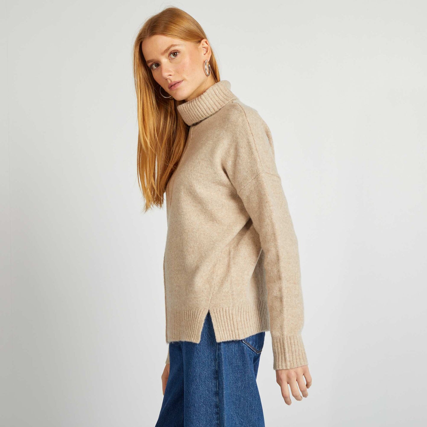 Pull maille douce à col roulé Beige