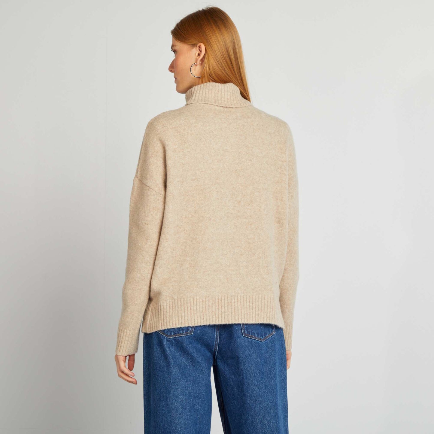 Pull maille douce à col roulé Beige