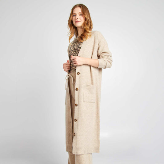 Gilet long à poches Beige