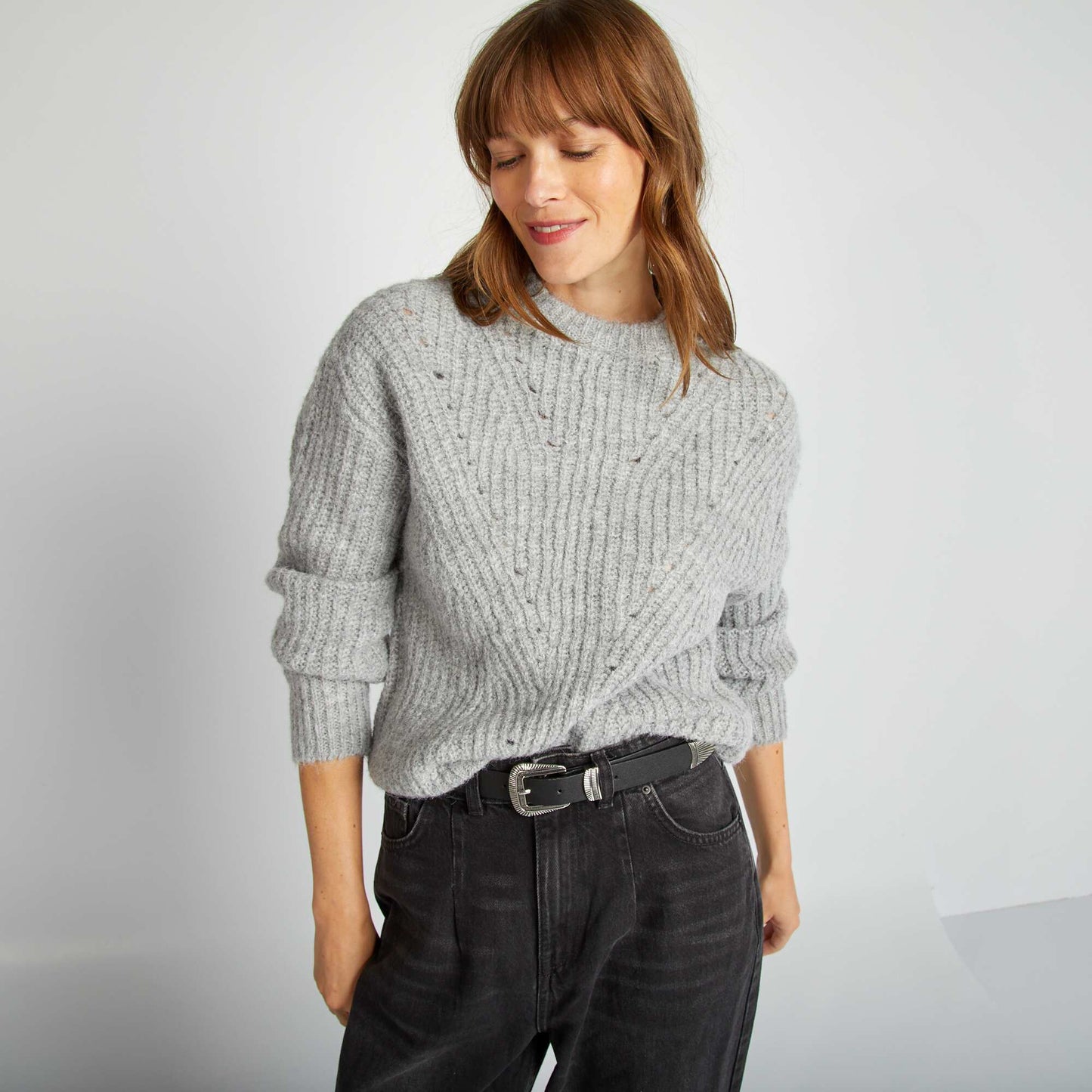 Pull en maille grosse jauge Gris