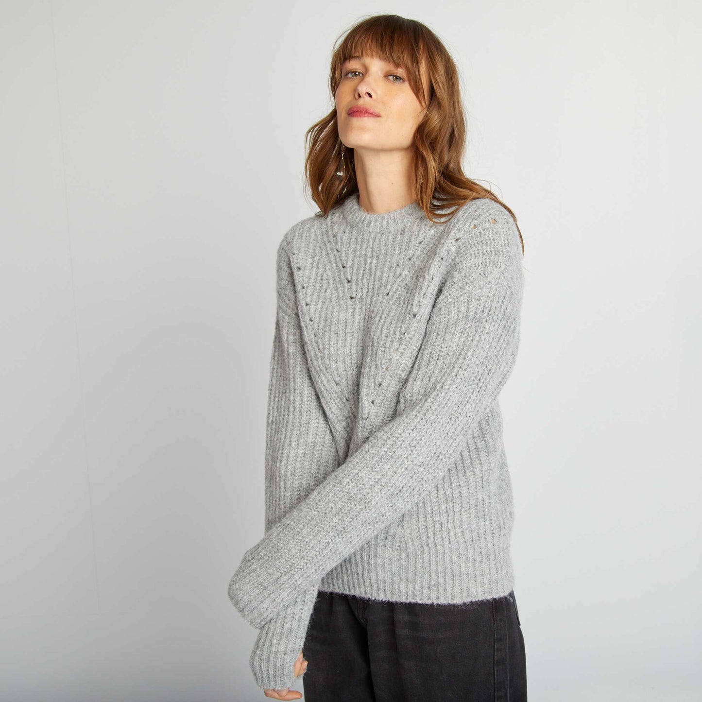 Pull en maille grosse jauge Gris