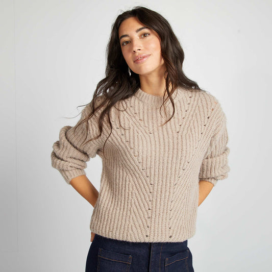 Pull en maille grosse jauge Beige