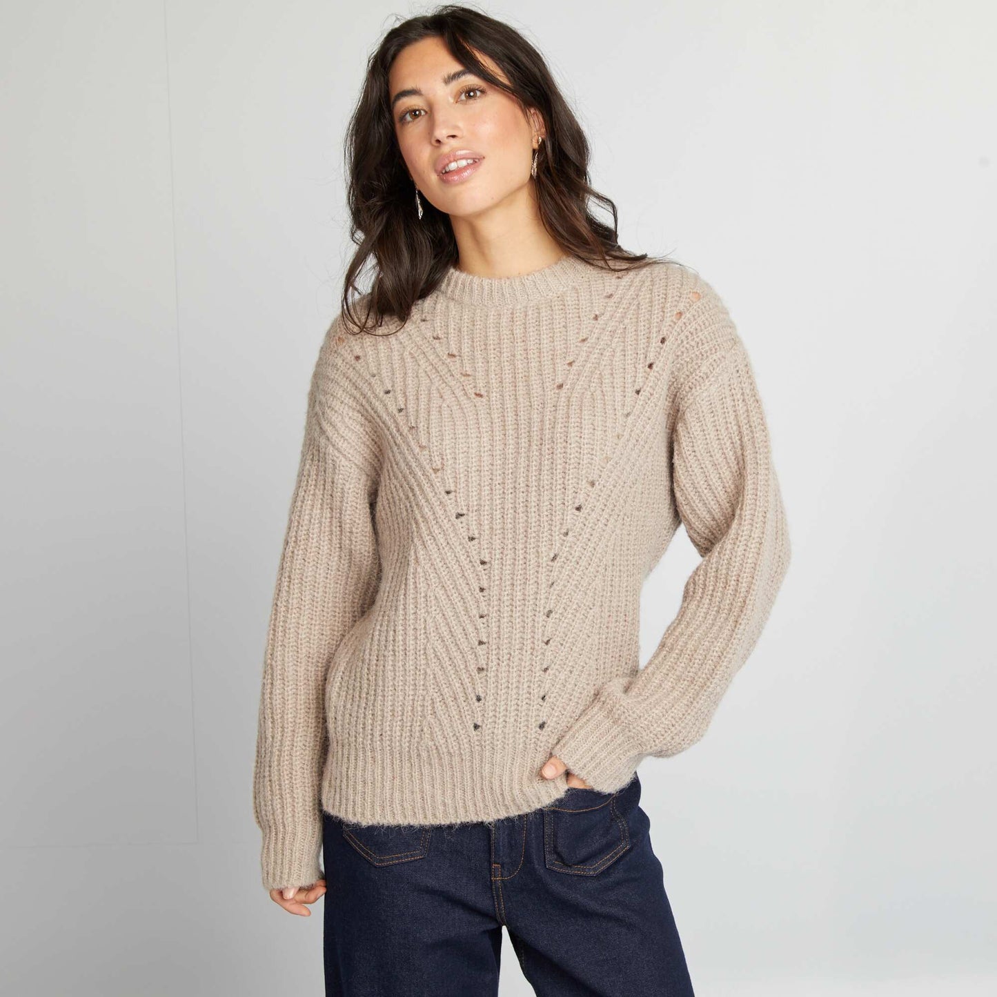 Pull en maille grosse jauge Beige