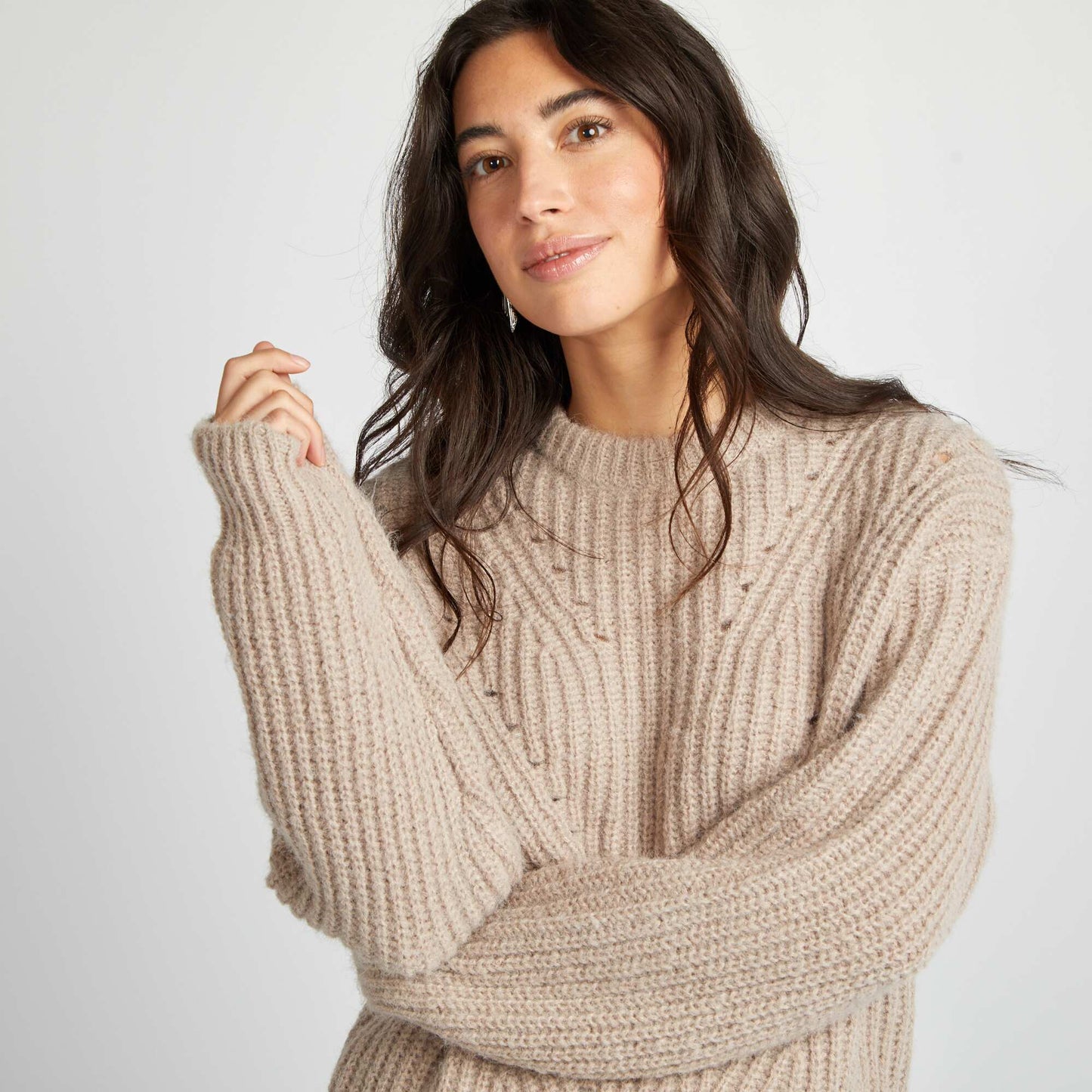 Pull en maille grosse jauge Beige