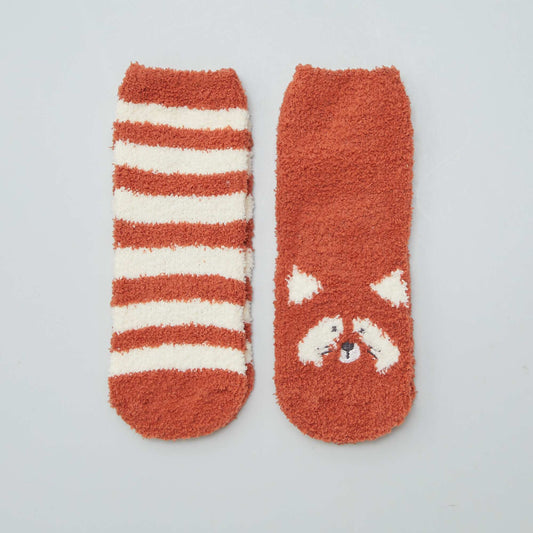 Chaussettes antidérapantes chaudes 'animal' Marron