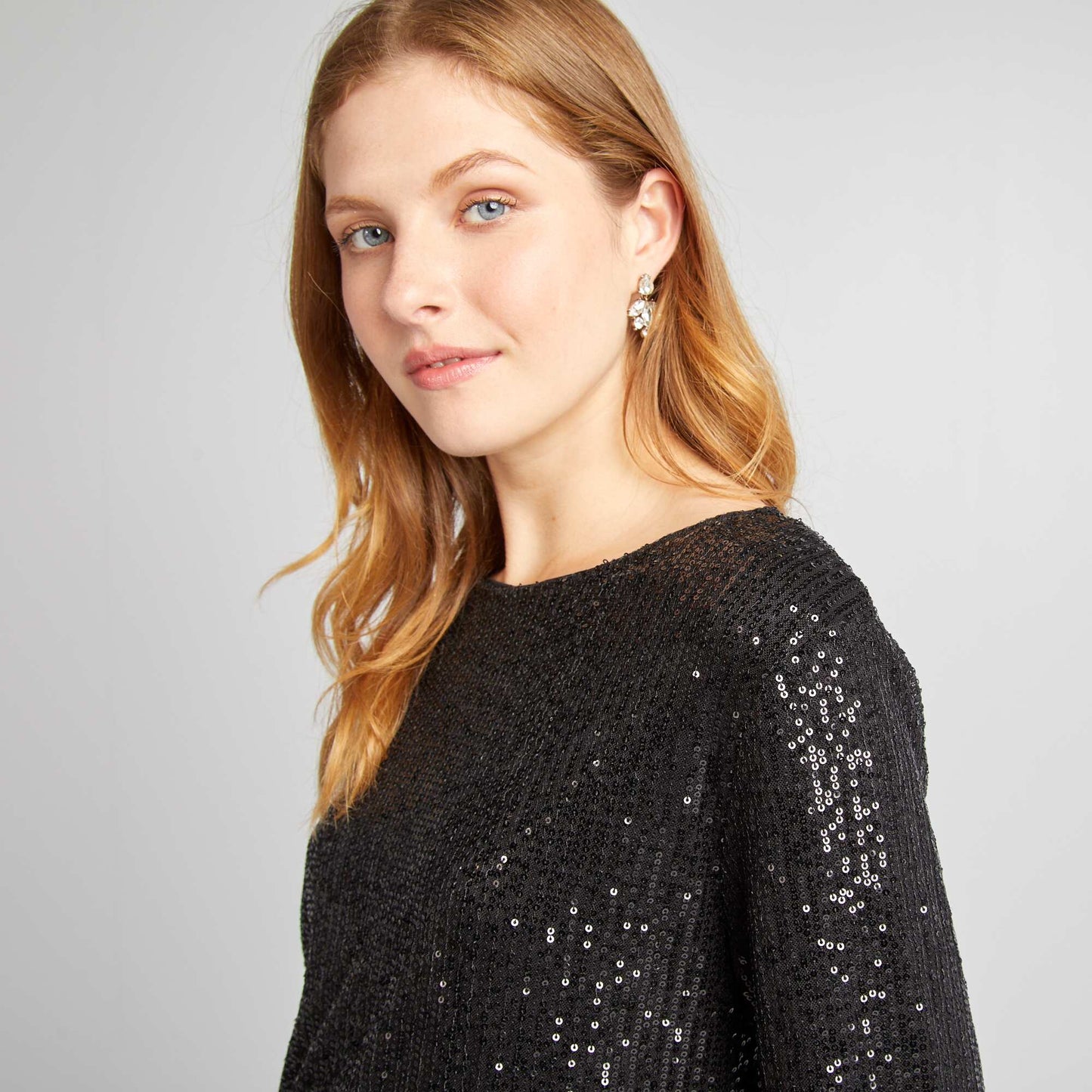 Tee-shirt manches longues en sequins noir