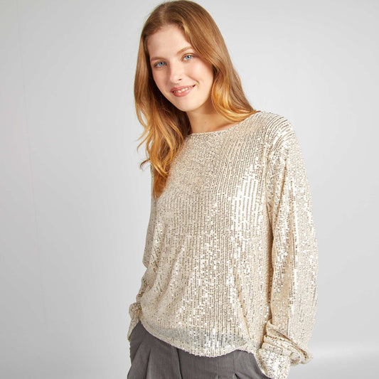 Tee-shirt manches longues en sequins Champagne