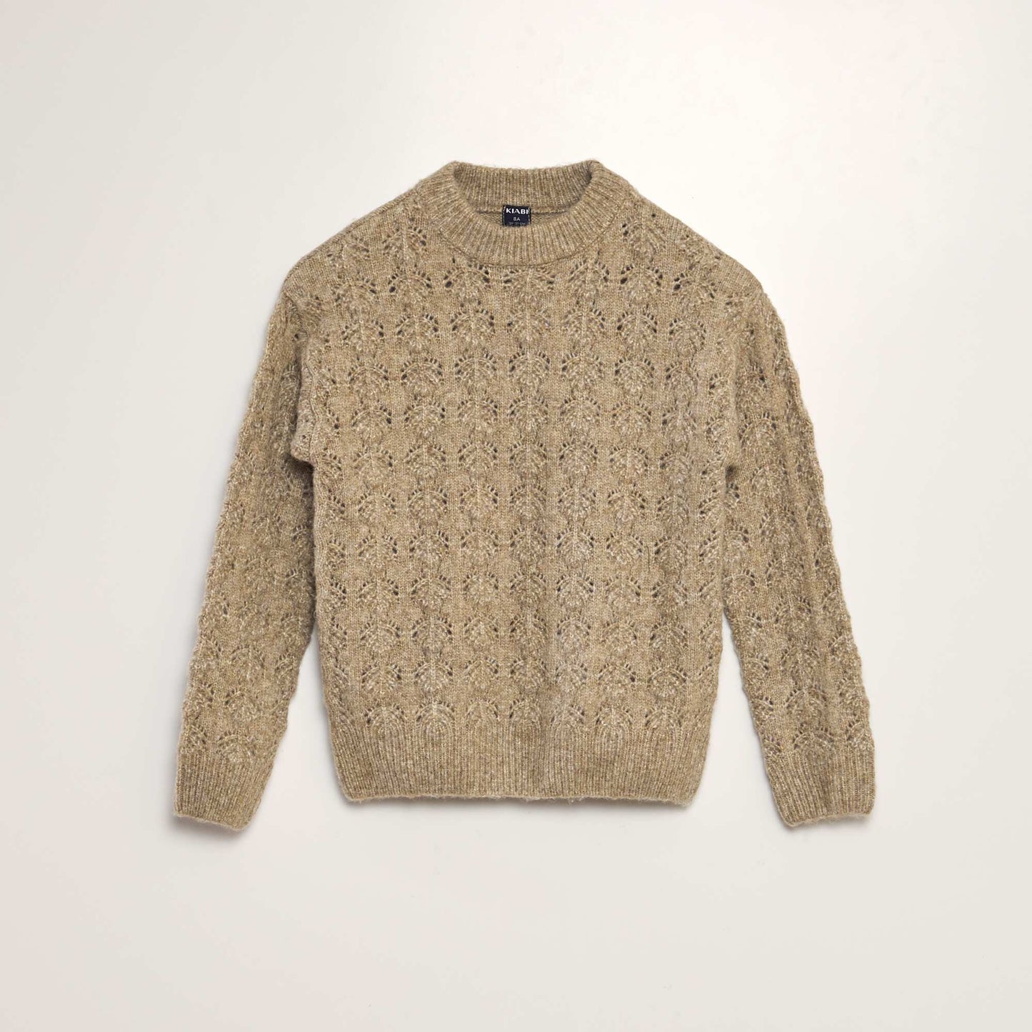 Pull en maille ajourée à col rond Beige