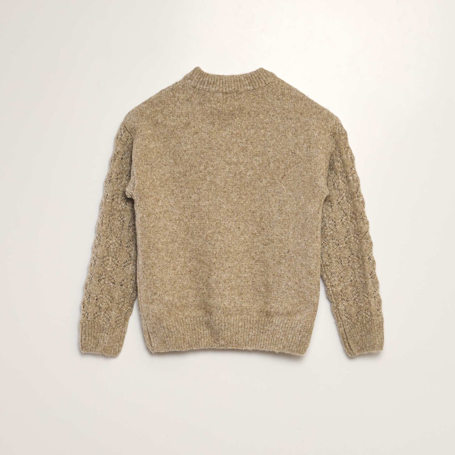 Pull en maille ajourée à col rond Beige