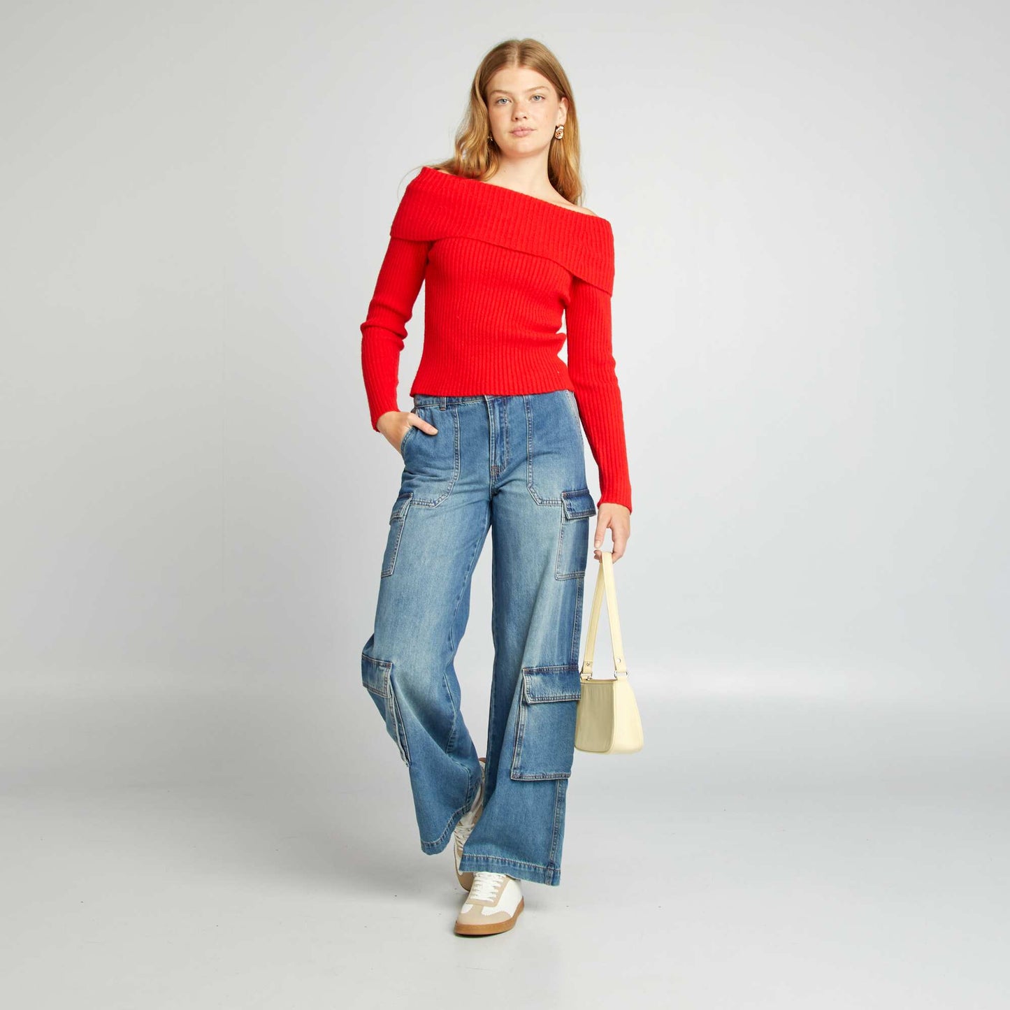 Pantalon multipoche en jean Bleu