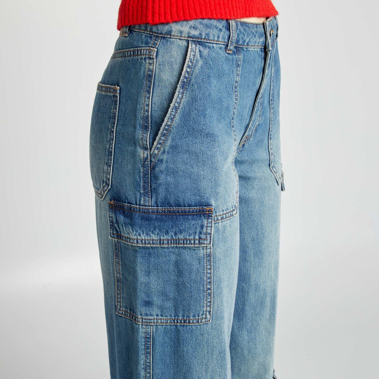 Pantalon multipoche en jean Bleu