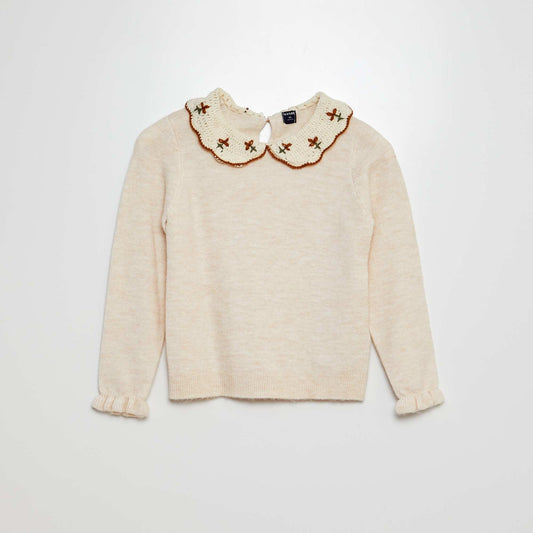 Pull avec col en crochet Beige