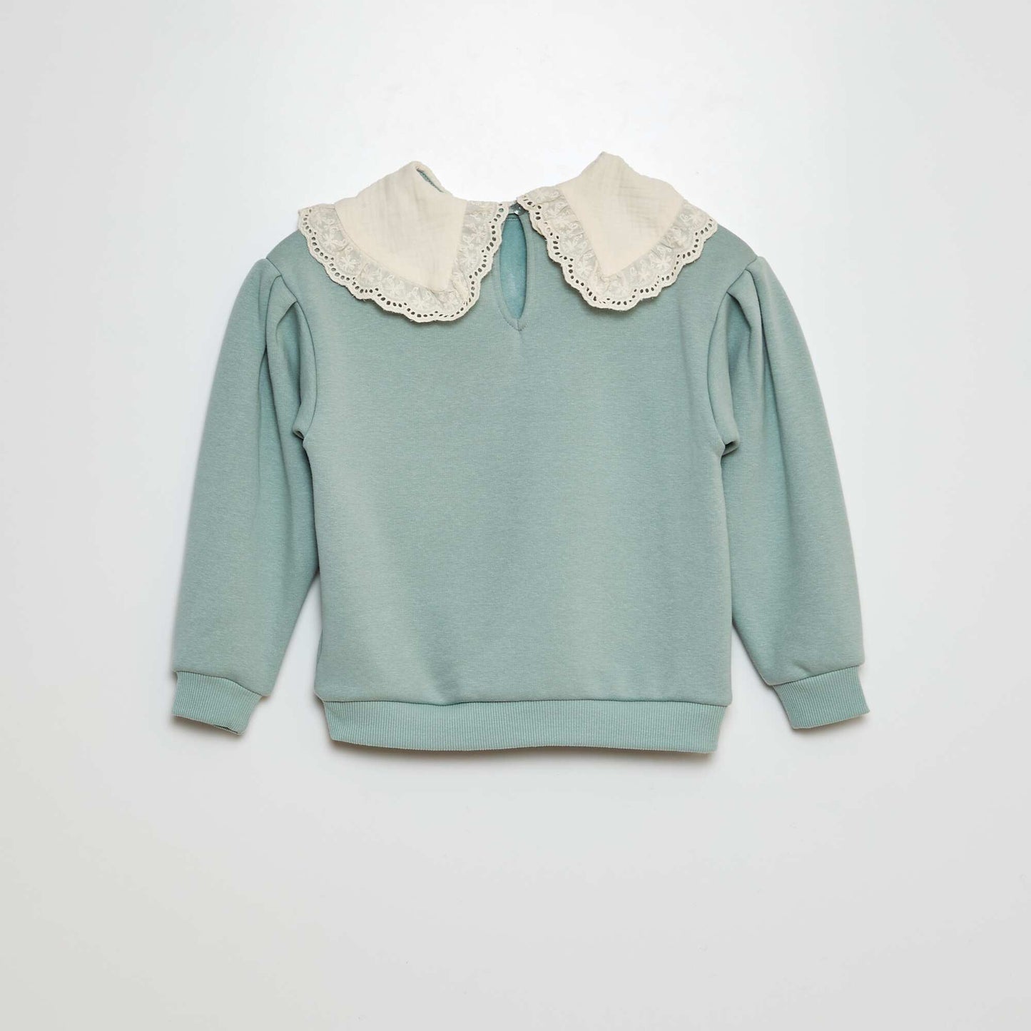 Sweat en molleton avec col en broderies anglaises Vert