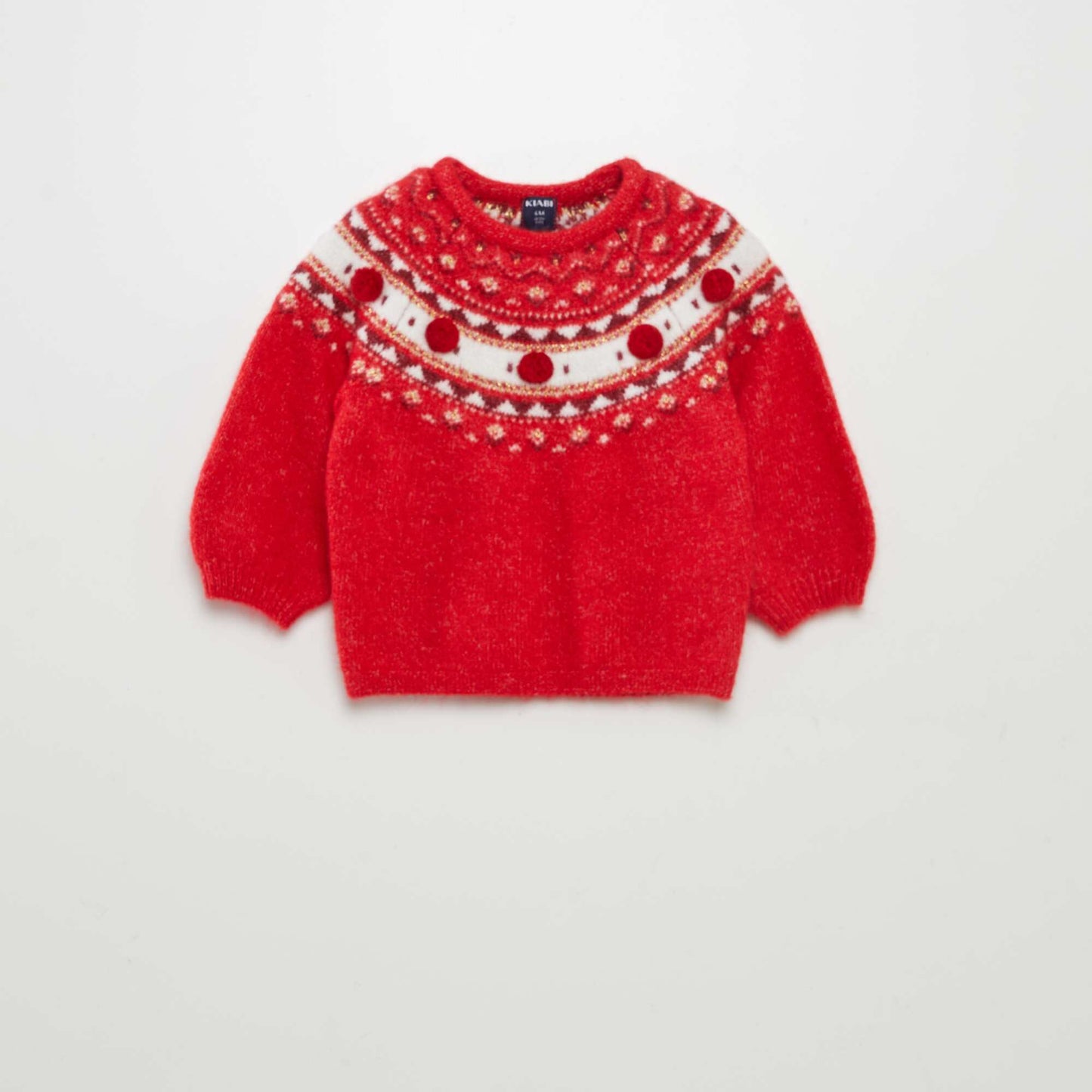 Pull chaud en motif jacquard avec pompons Rouge