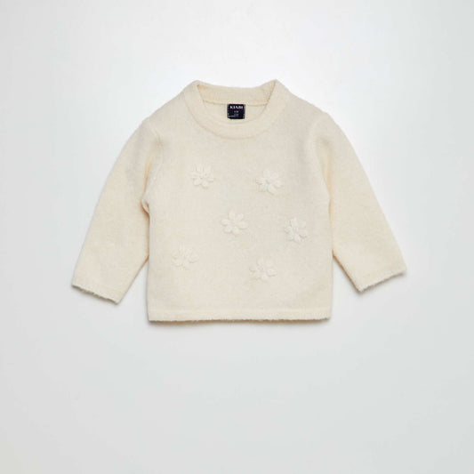 Pull avec broderie fleurie Blanc