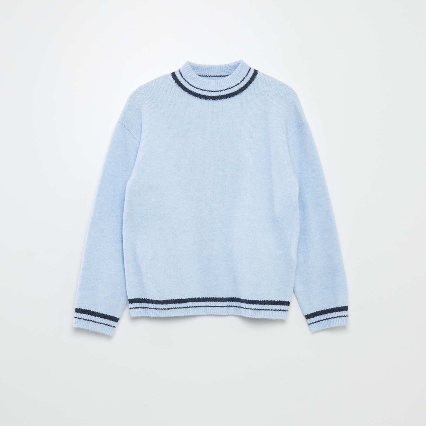 Pull à col montant avec rayures Bleu clair