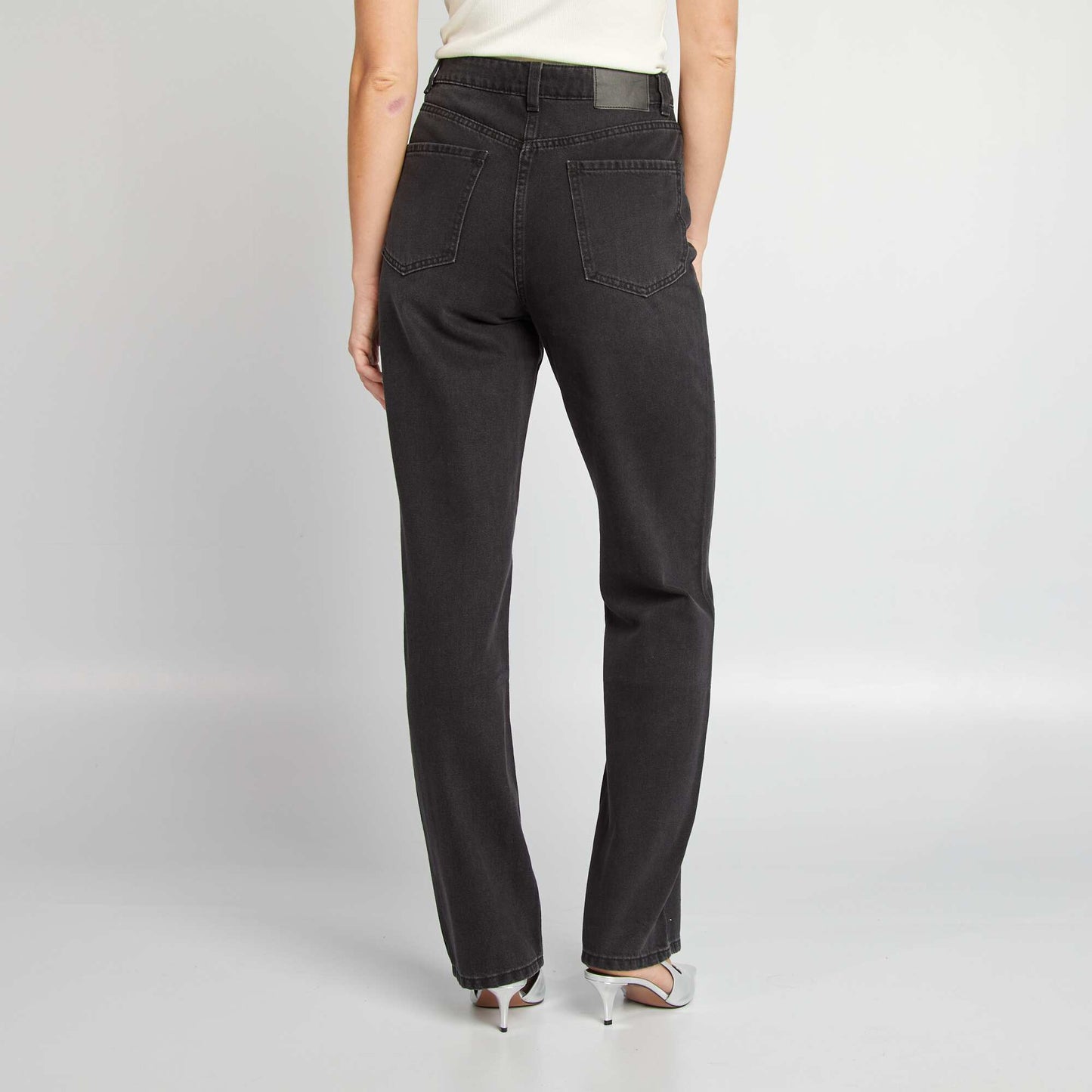 Pantalon taille ahute straight avec strass - L32 Gris