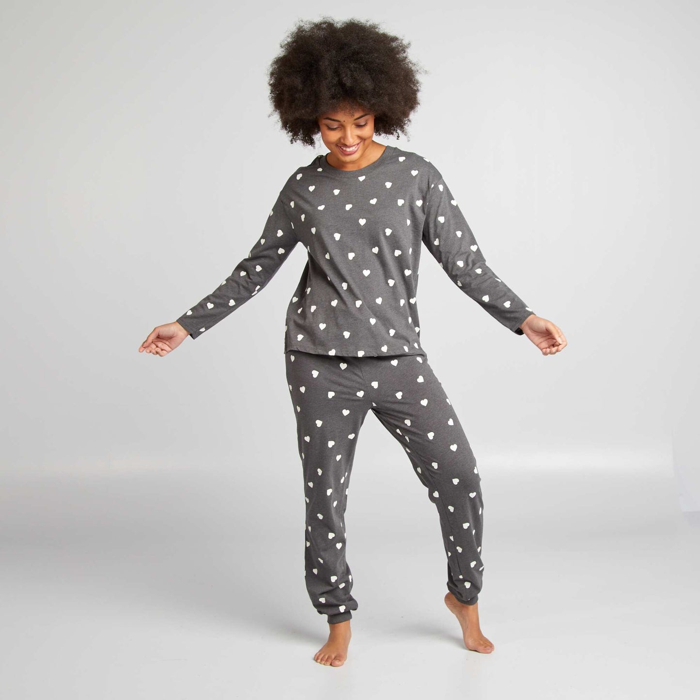 Ensemble pyjama tee-shirt + pantalon imprimé Gris foncé