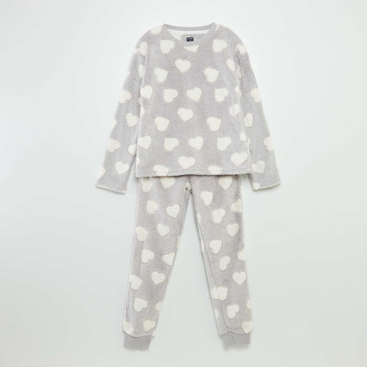 Pyjama chaud imprimé coeur - 2 pièces Gris/blanc