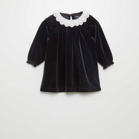 Robe en velours avec col en broderies anglaises noir