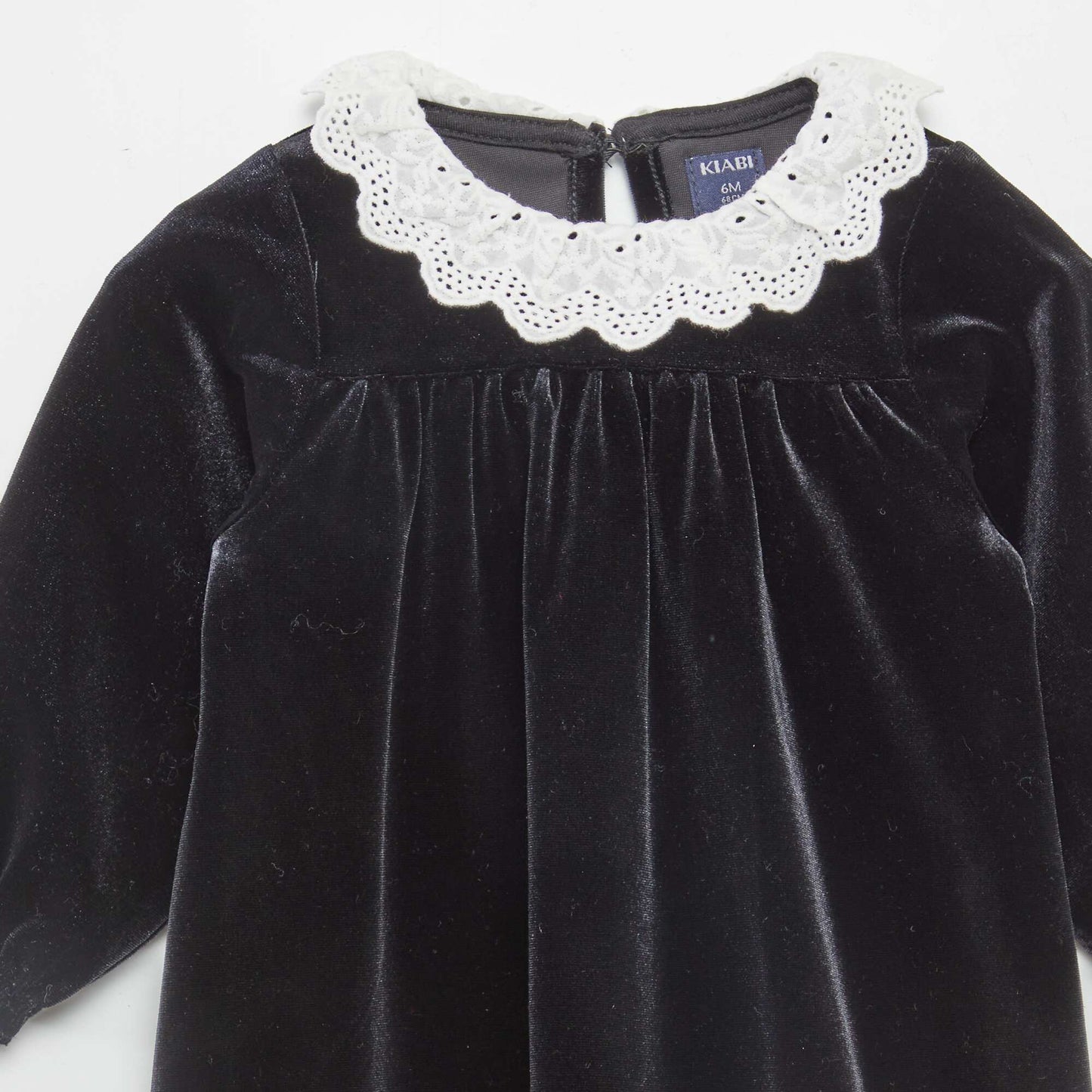 Robe en velours avec col en broderies anglaises noir