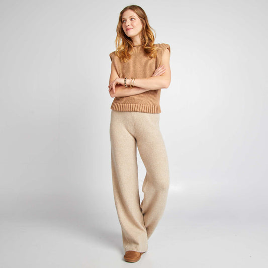 Pantalon large matière pull Beige