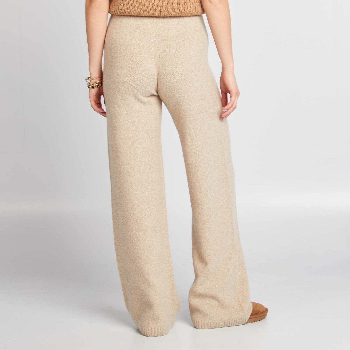 Pantalon large matière pull Beige