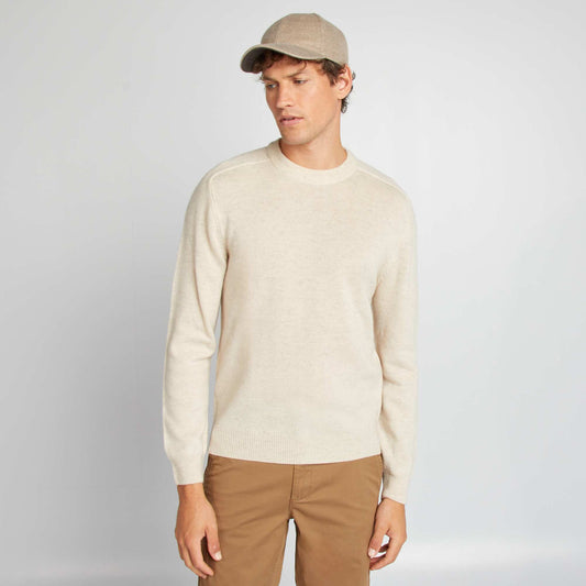 Pull en laine à col rond Beige