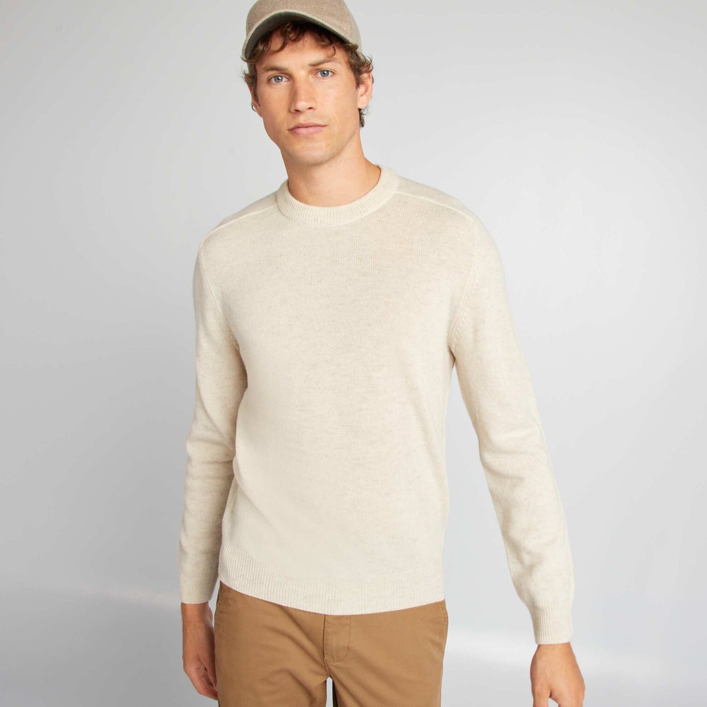 Pull en laine à col rond Beige