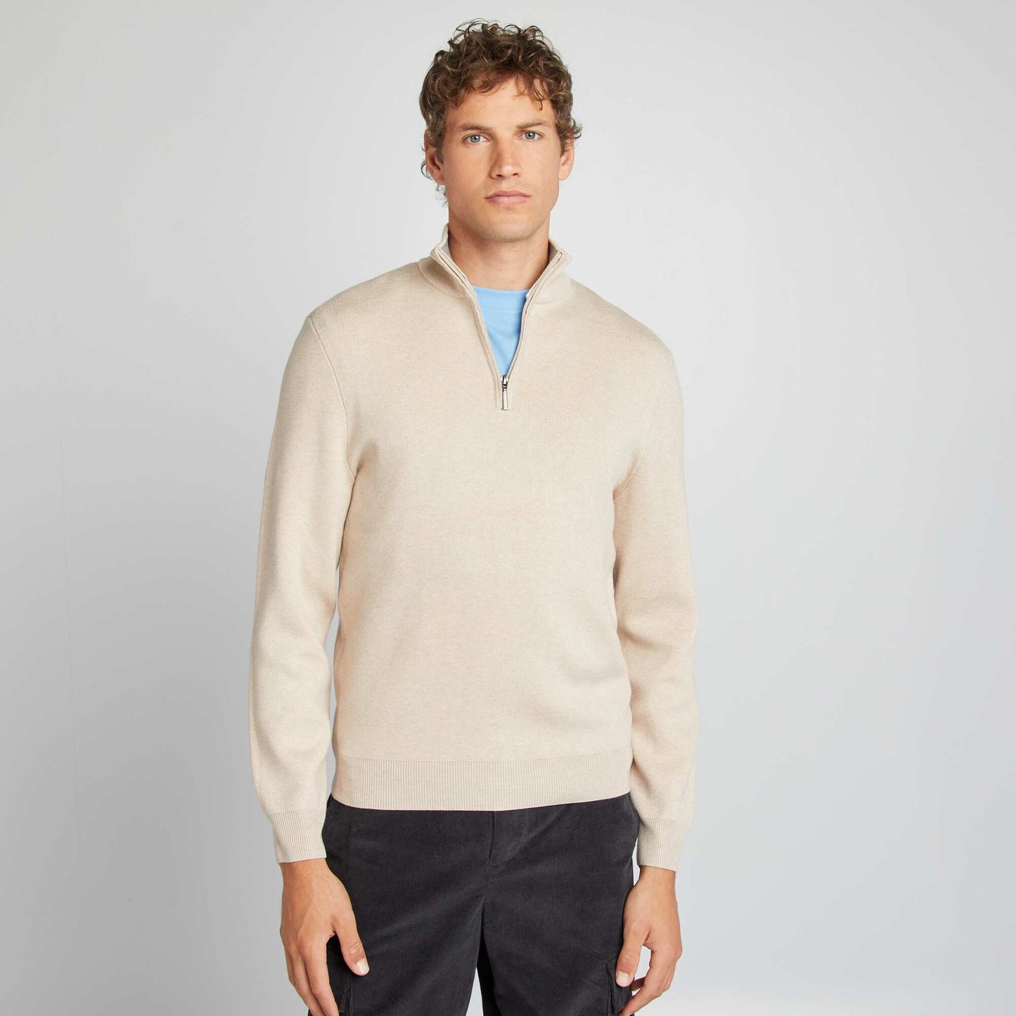 Pull uni col camionneur Beige