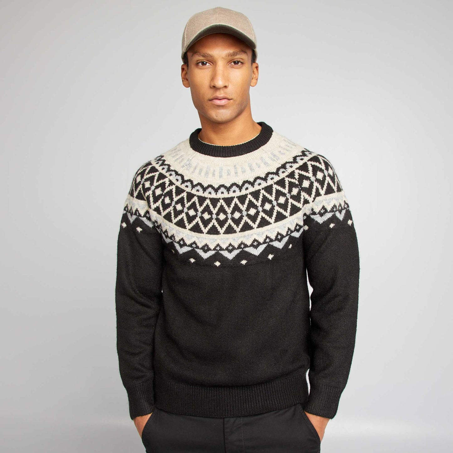 Pull maille jacquard Noir