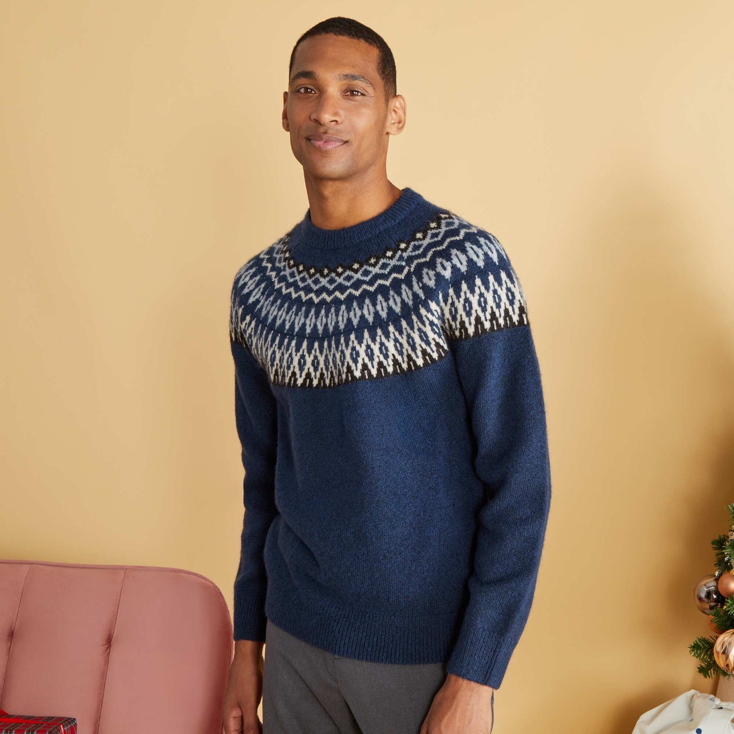 Pull maille jacquard Bleu marine