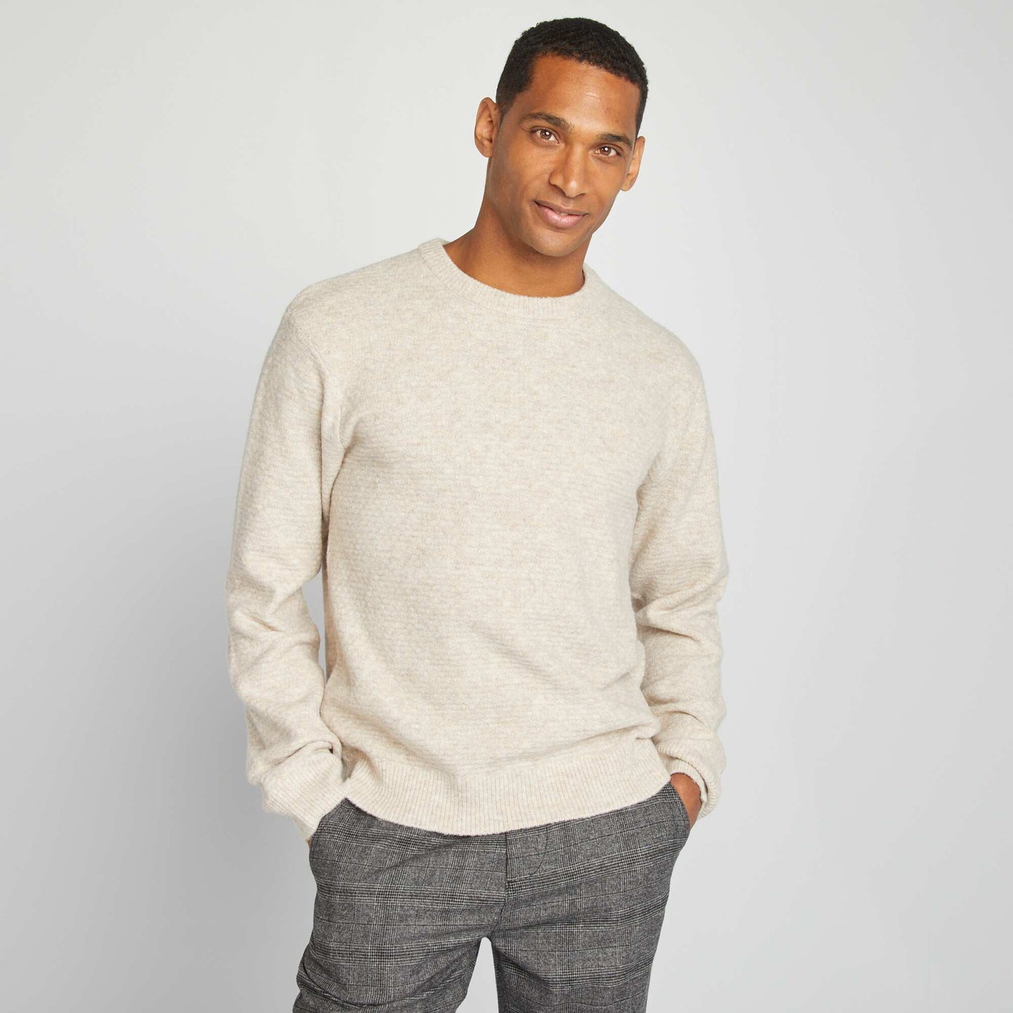 Pull en maille à col rond Beige