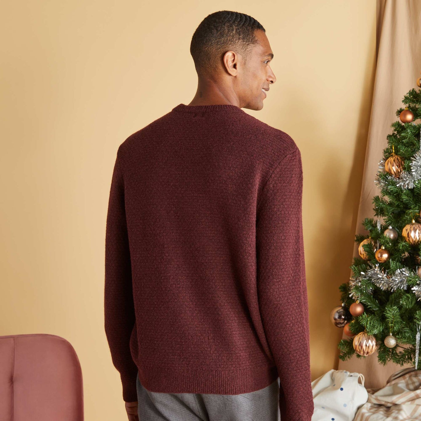 Pull en maille à col rond Rouge