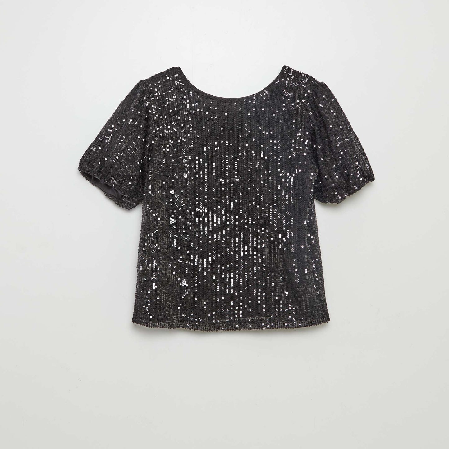 Blouse manches courtes à sequins Noir