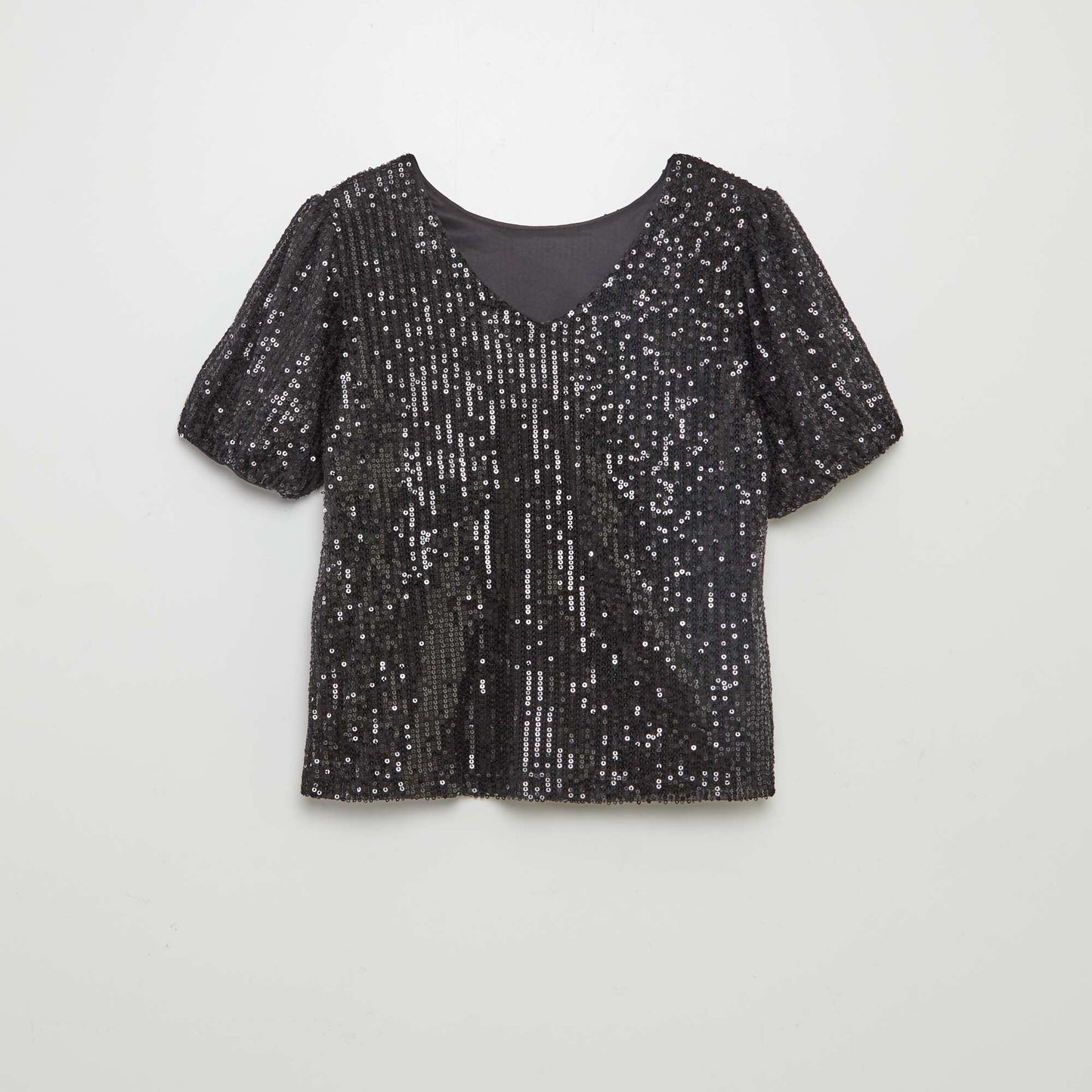 Blouse manches courtes à sequins Noir