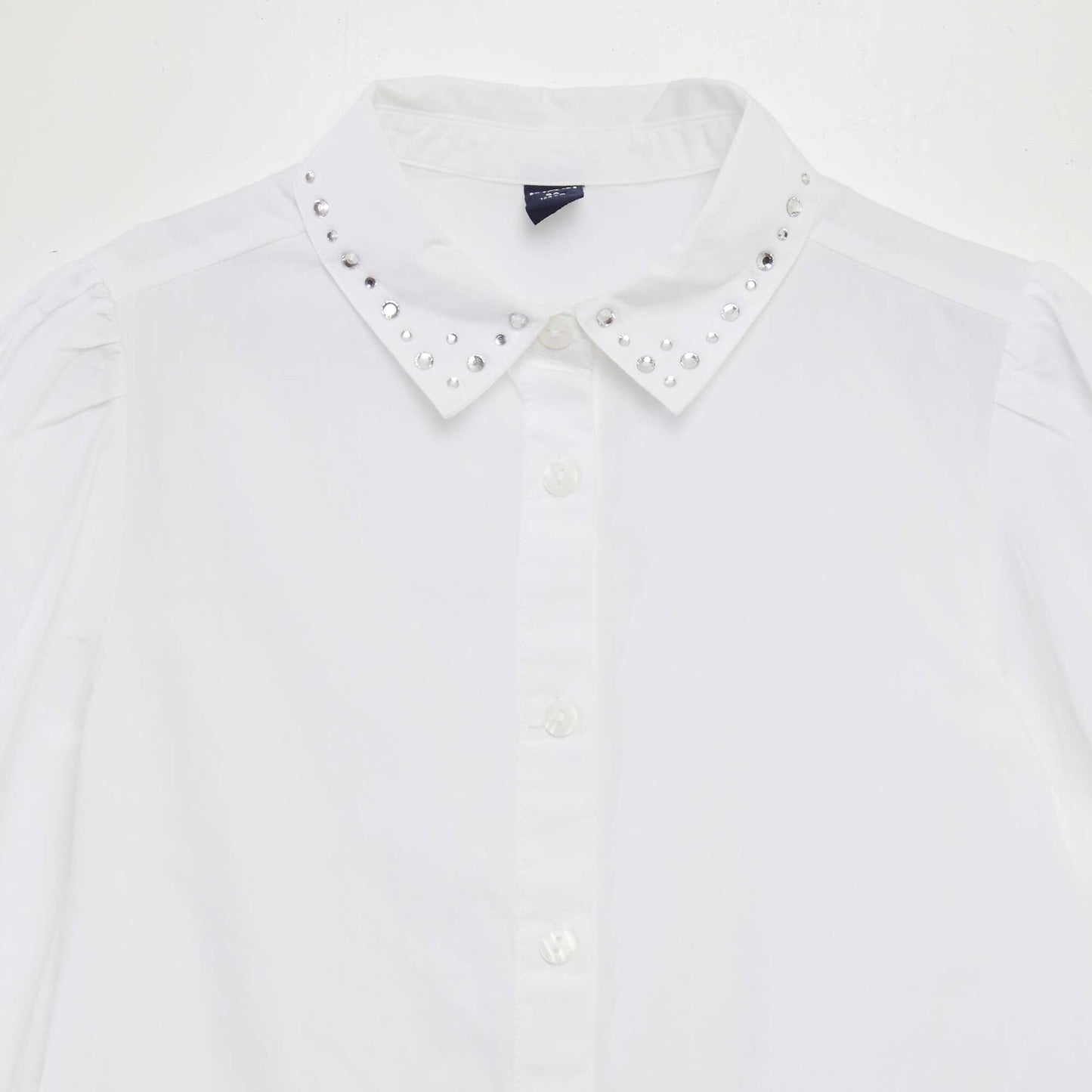 Chemise en popeline avec strass au col blanc