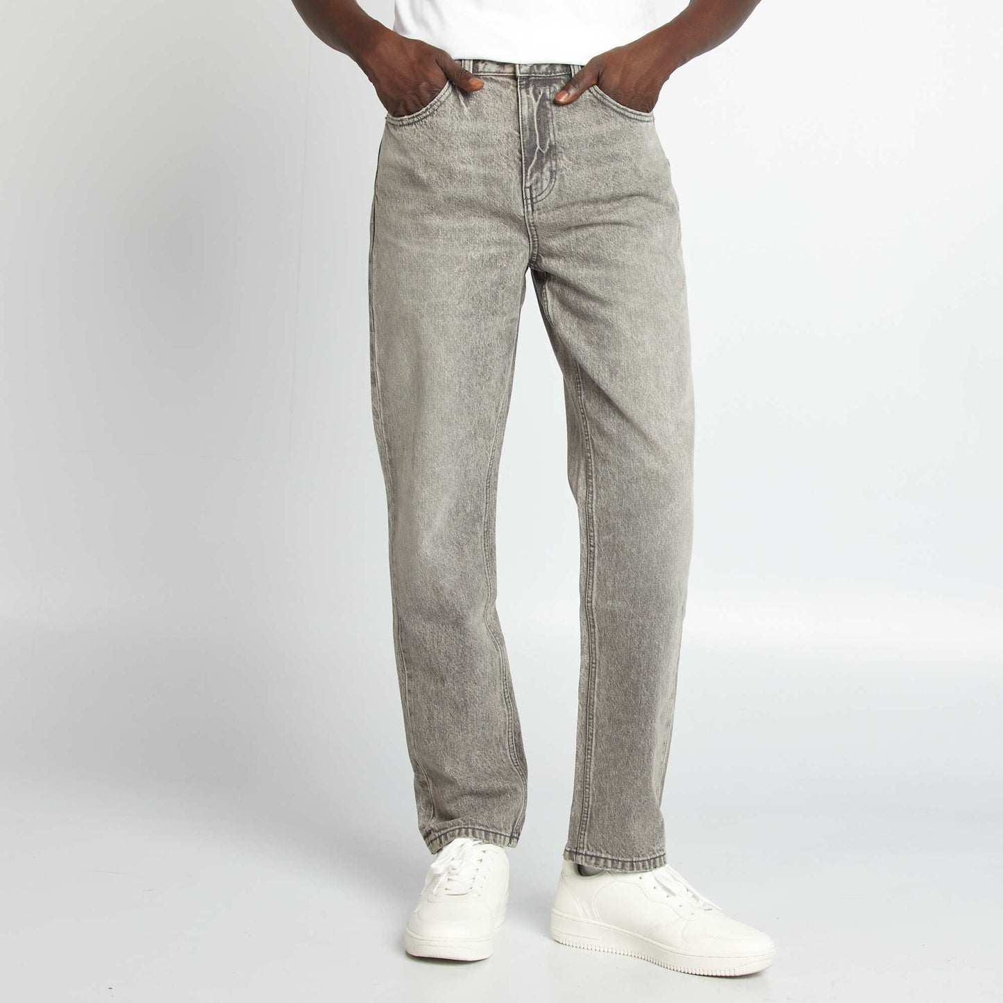 Pantalon denim straight 5 poches Gris